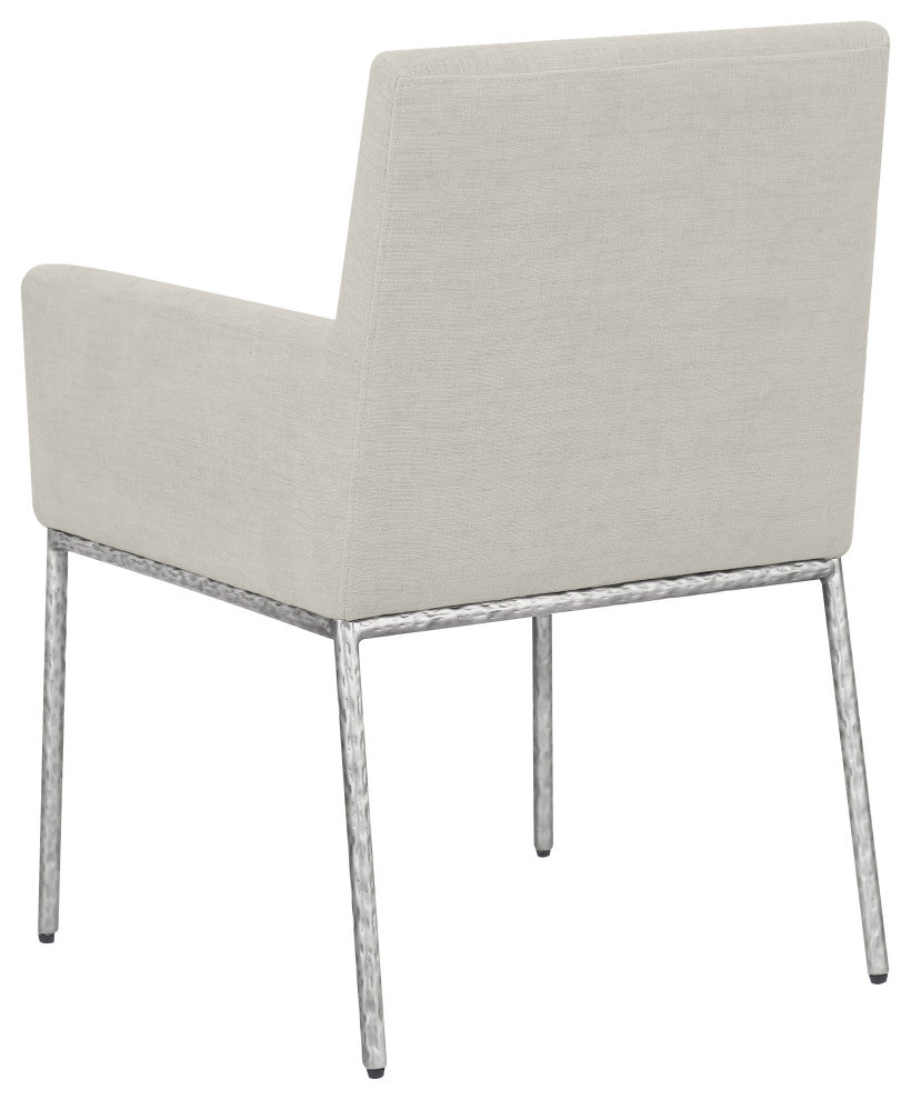 Reeves Upholstered Dining Chair, Cream, Chenille , AC, Brushed Silver, Set of 2