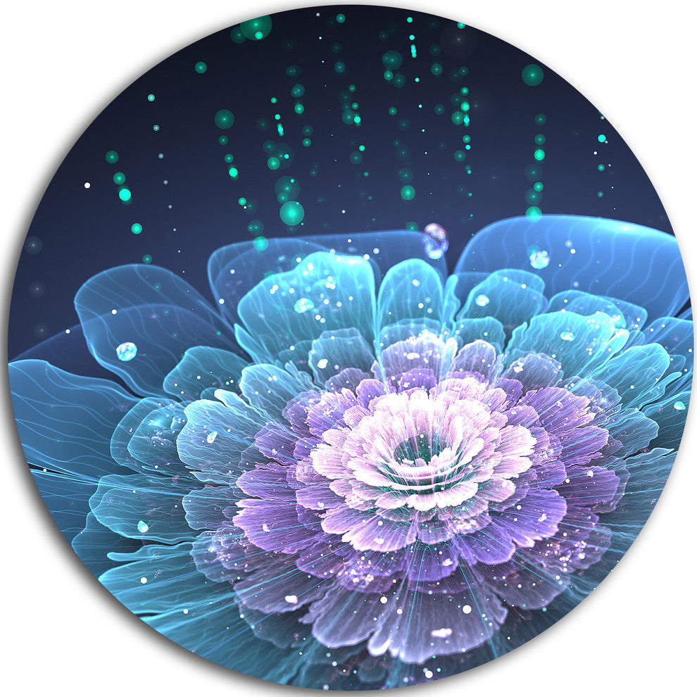 Fractal Flower With Water Drops, Floral Disc Metal Wall Art, 11"
