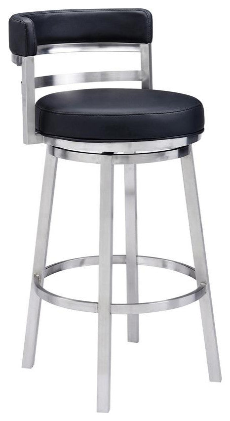 Madrid Contemporary 30" Bar Height Barstool in Brushed Stainless Steel Finish
