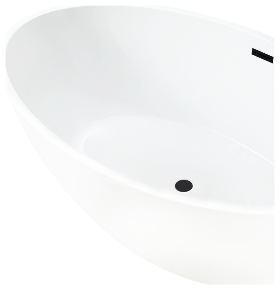 Vanity Art 55"x32" Acrylic Freestanding Soaking Bathtub, White/Matte Black