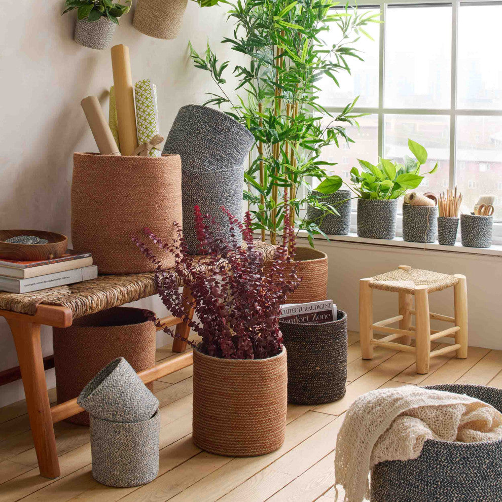 Melia Cachepot Woven Jute Basket Set of 4, Indigo