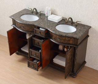 60" Amelia Double Sink Vanity, Baltic Brown Granite Top