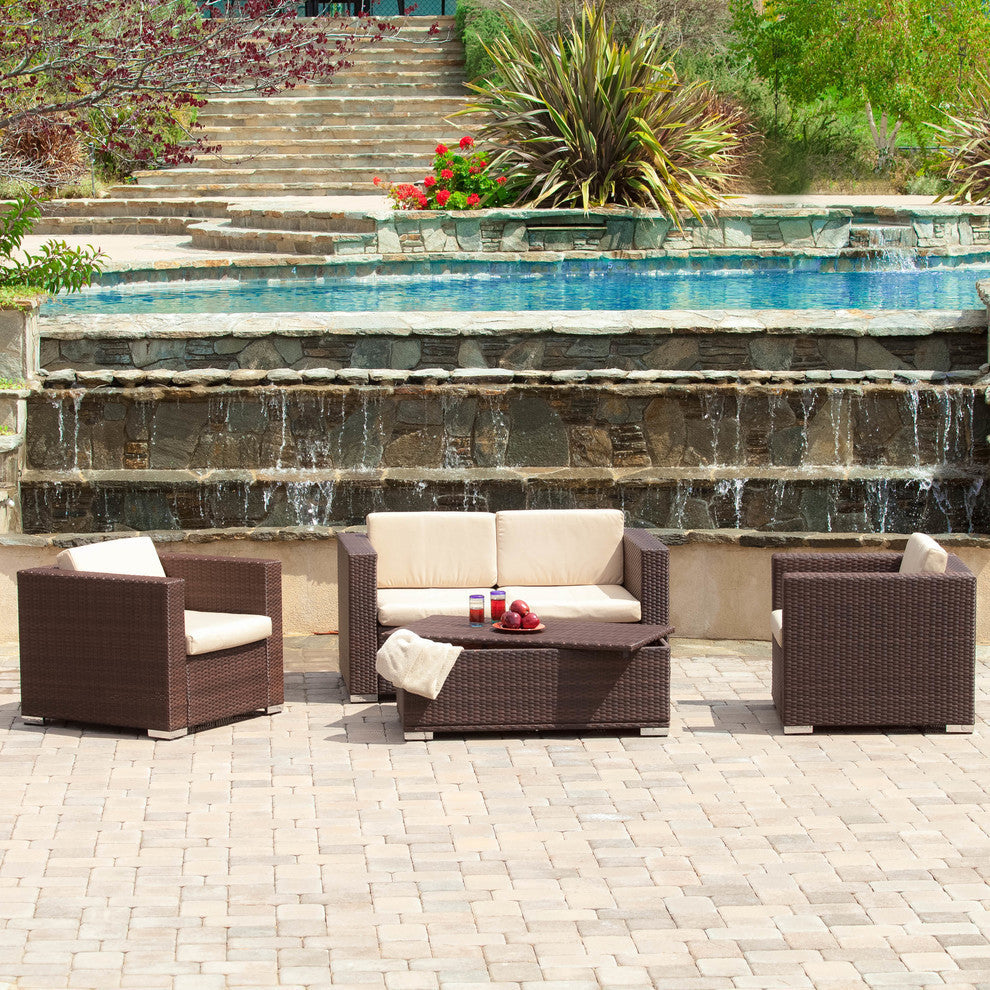 GDF Studio 4-Piece Montague Outdoor Brown Wicker Sofa Set