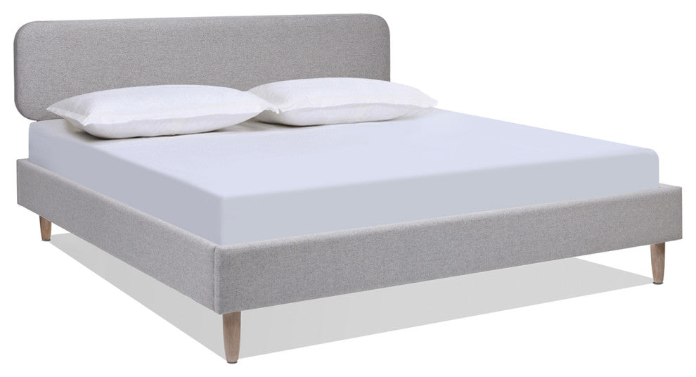 Diego Low Upholstered Platform Bed, Light Gray Polyester, King
