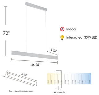 1x33W LED Linear Pendant, Brushed Aluminum Finish