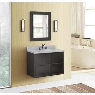 37" Single Wall Mount Vanity, Cappuccino Finish With Gray Granite Top