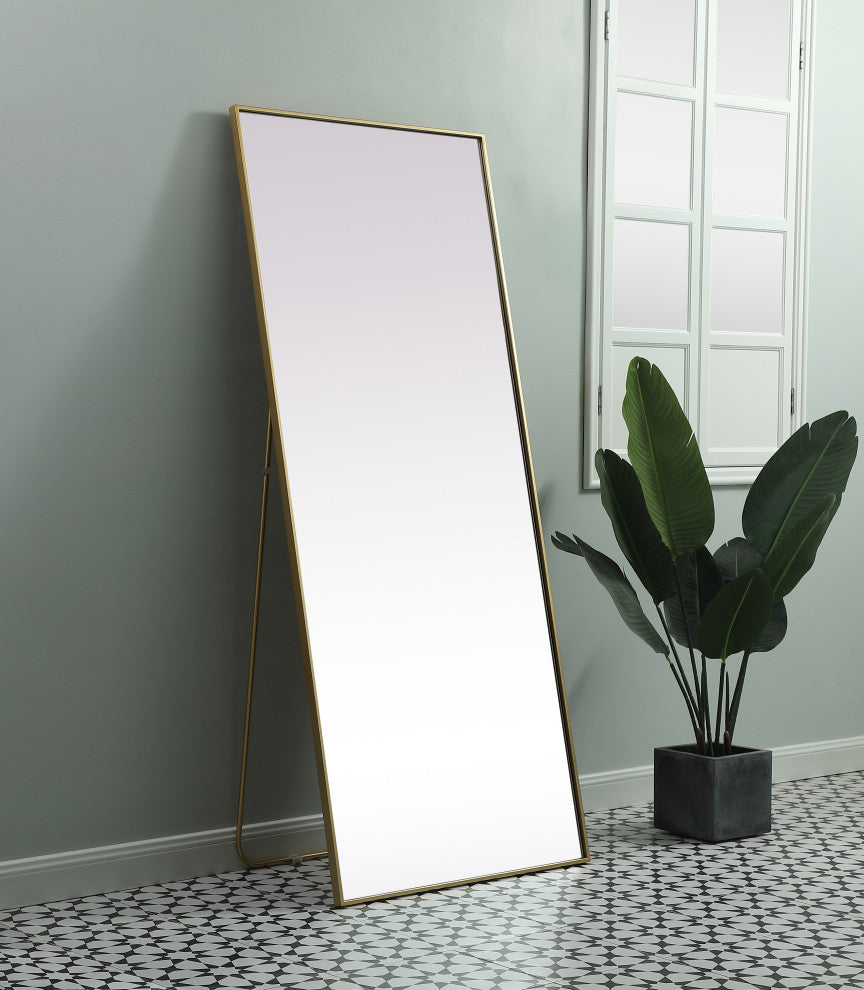 Metal Frame Rectangle Full Length Mirror 30X72 Inch, Brass