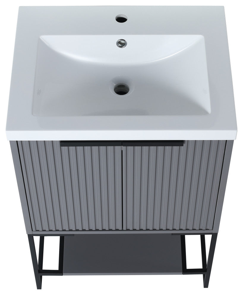 Plywood Freestanding Bathroom Vanity Set with White Ceramic Sink , Rock Grey, 24