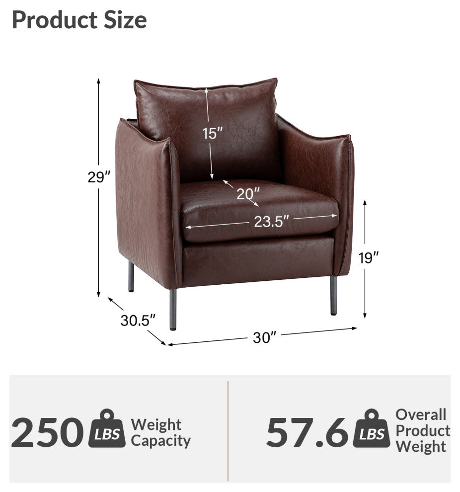 Traditional Leather Armchair With Metal Legs, Brown