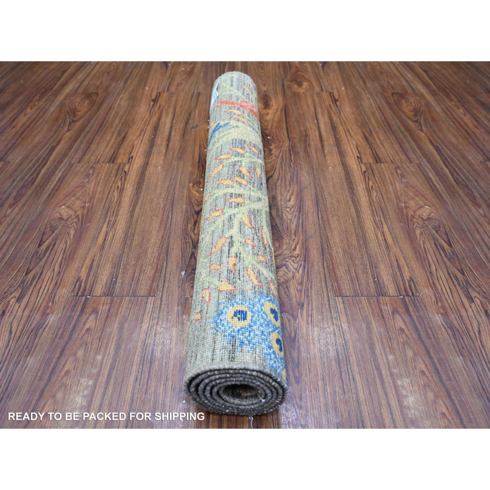 Mink Gray Pure Wool Afghan Peshawar Hand Knotted Oriental Rug, 3'2"x5'