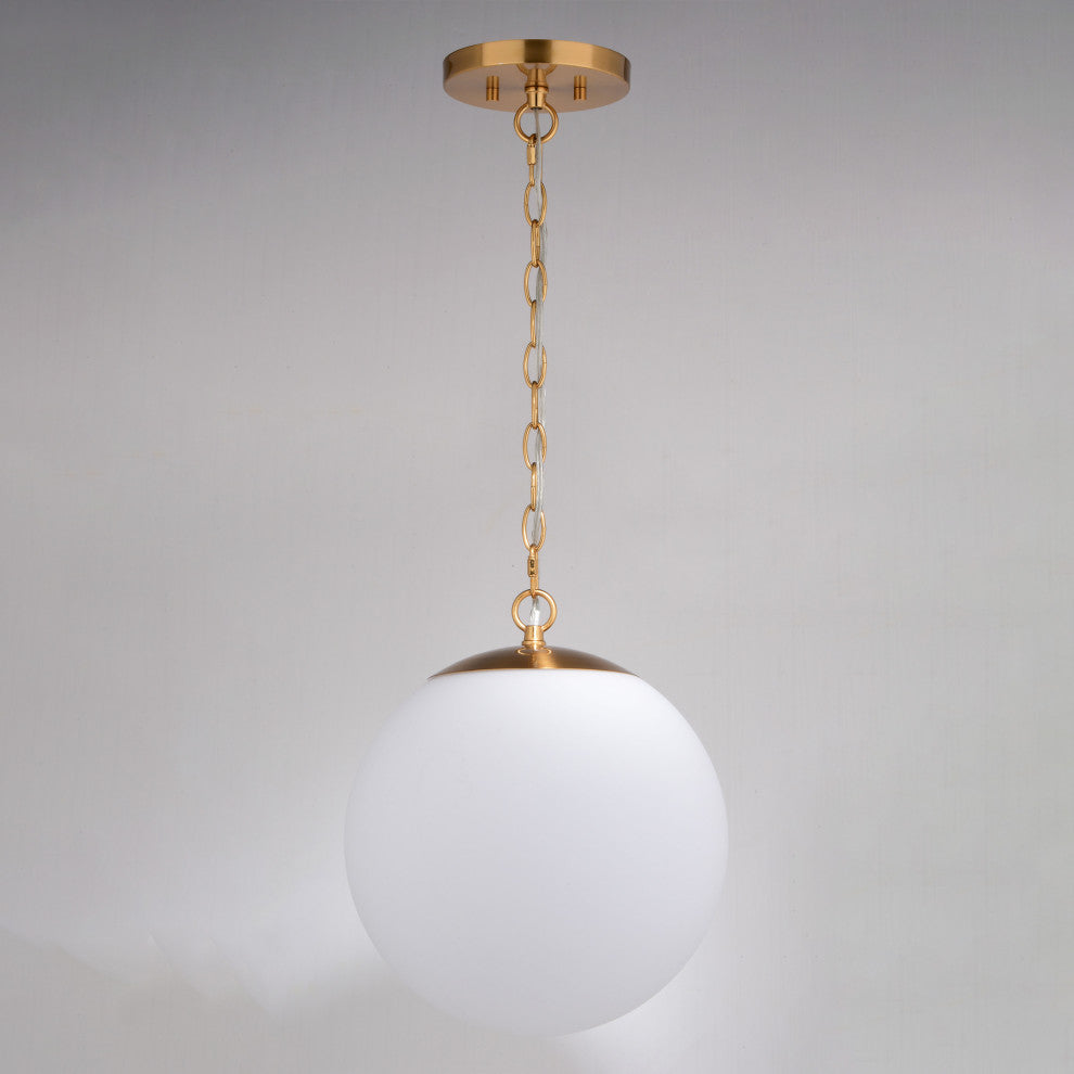 Linden 1-Light Gold Brass Mid-Century Modern Pendant Light White Globe Glass