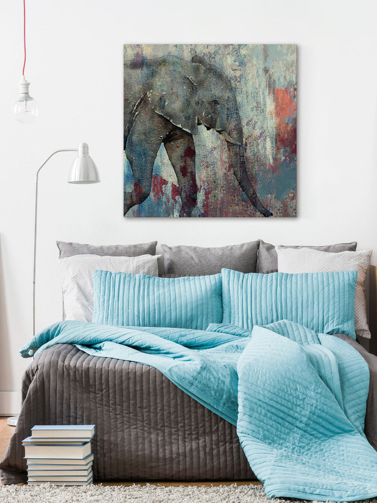 "Charging Elephant" Painting Print on Wrapped Canvas, 24x24