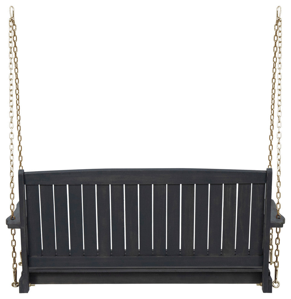 Lilith Outdoor Aacia Wood Porch Swing, Dark Gray Finish