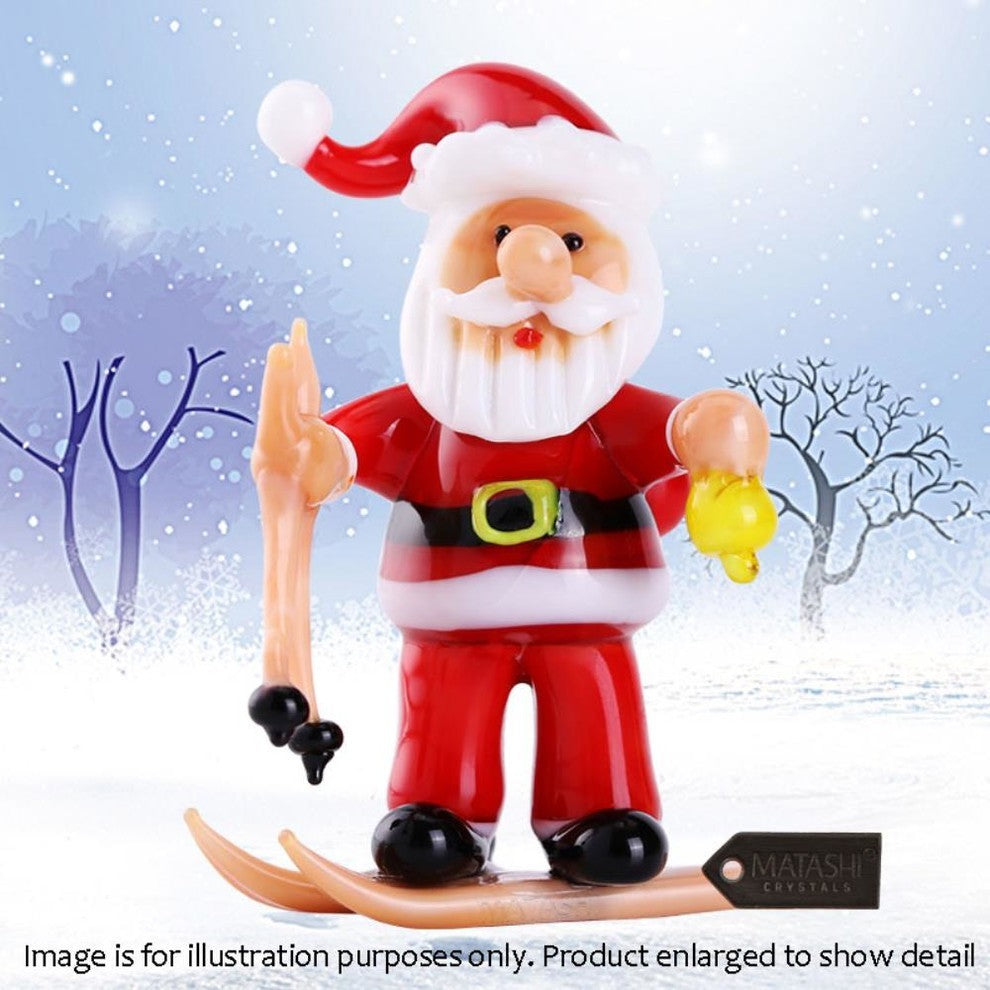 Murano Christmas Winter Decorative Glass Santa with Skis Figurine