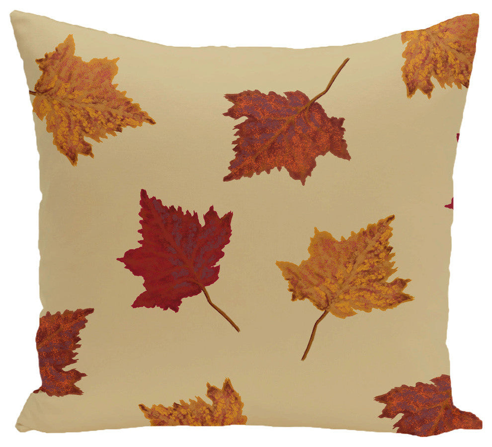 Dancing Leaves Flower Print Pillow, Gold, 18"x18"