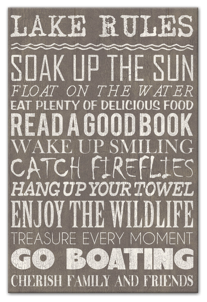 Lake Rules Gray Wall Art, 12x18