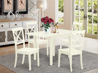 Dining Set 5 Pc- 4 Chairs, Table, Linen White Chair Seat, Linen White Frame.