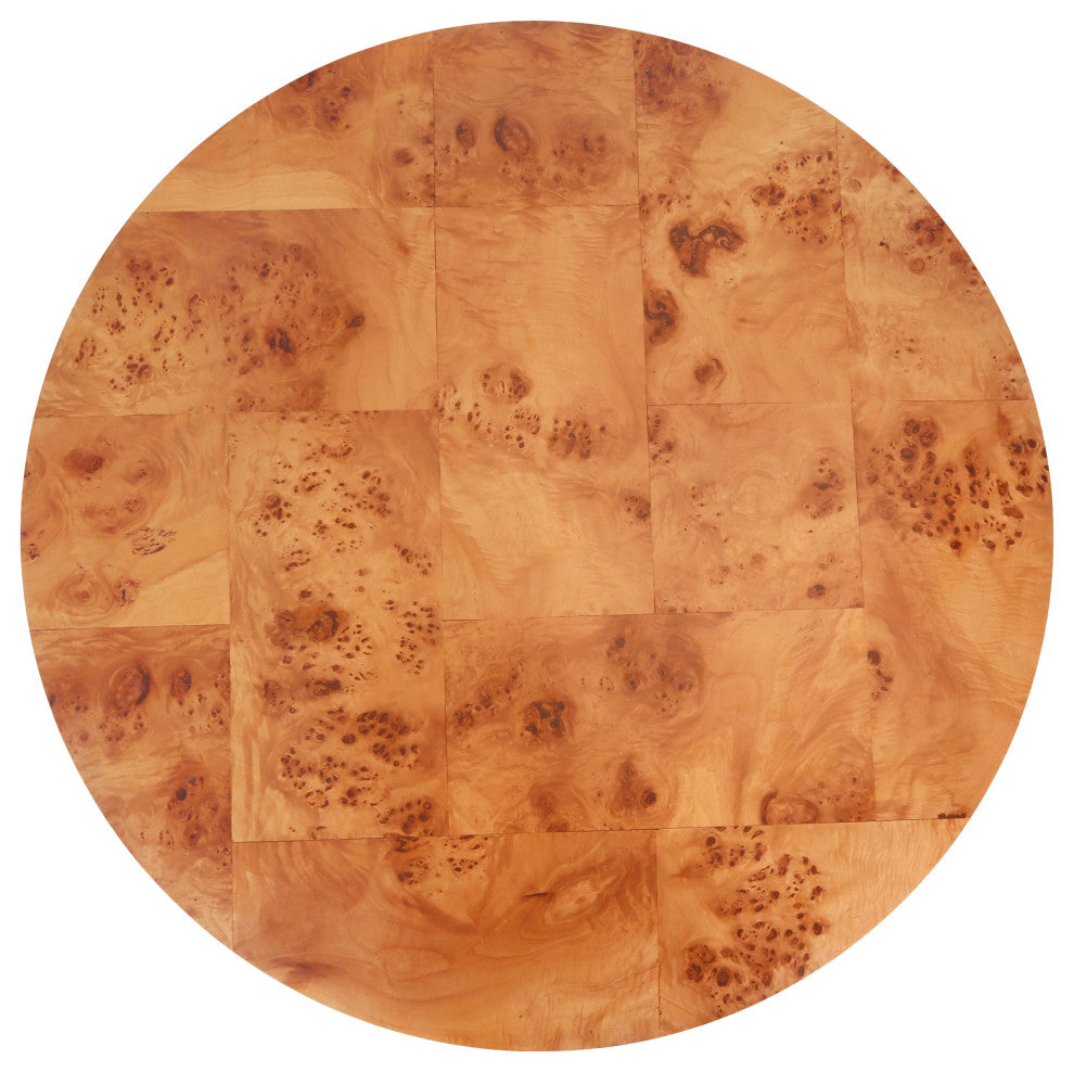 Arsenio Burl Wood Round Table, Golden Brown Burl, Coffee Table