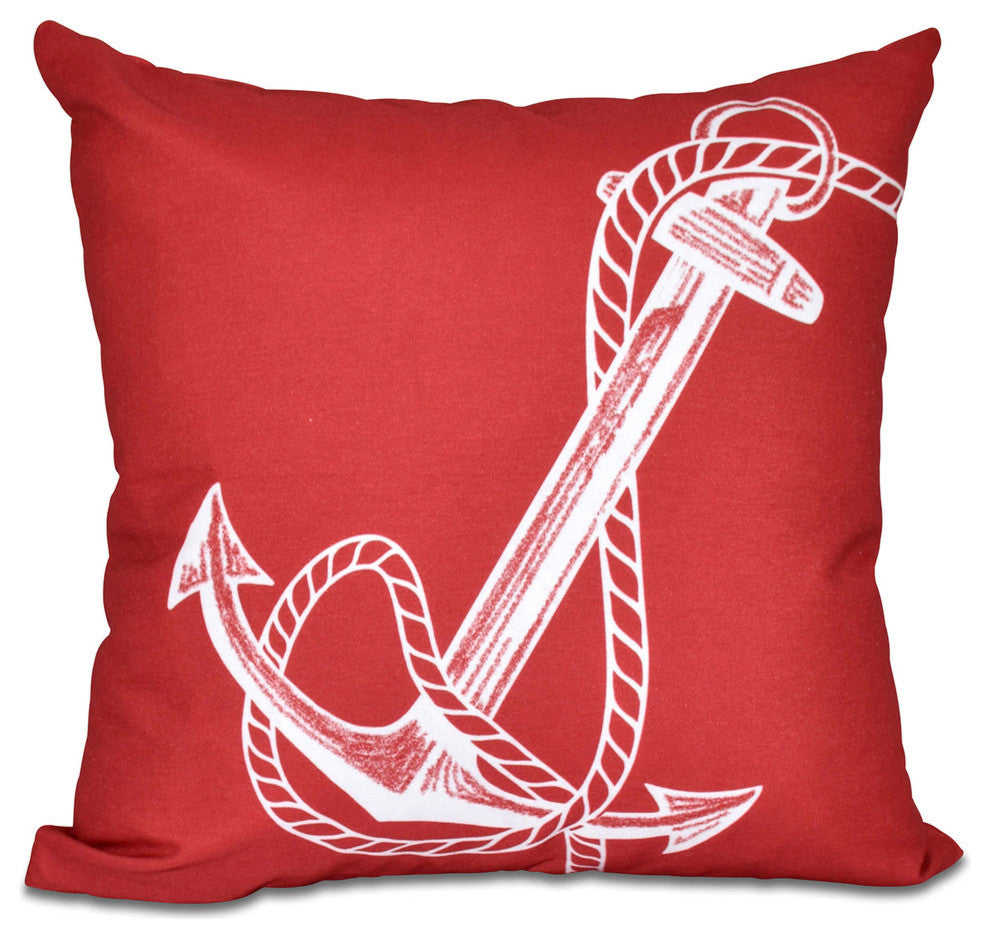 Anchored, Geometric Print Outdoor Pillow, Red, 18"x18"