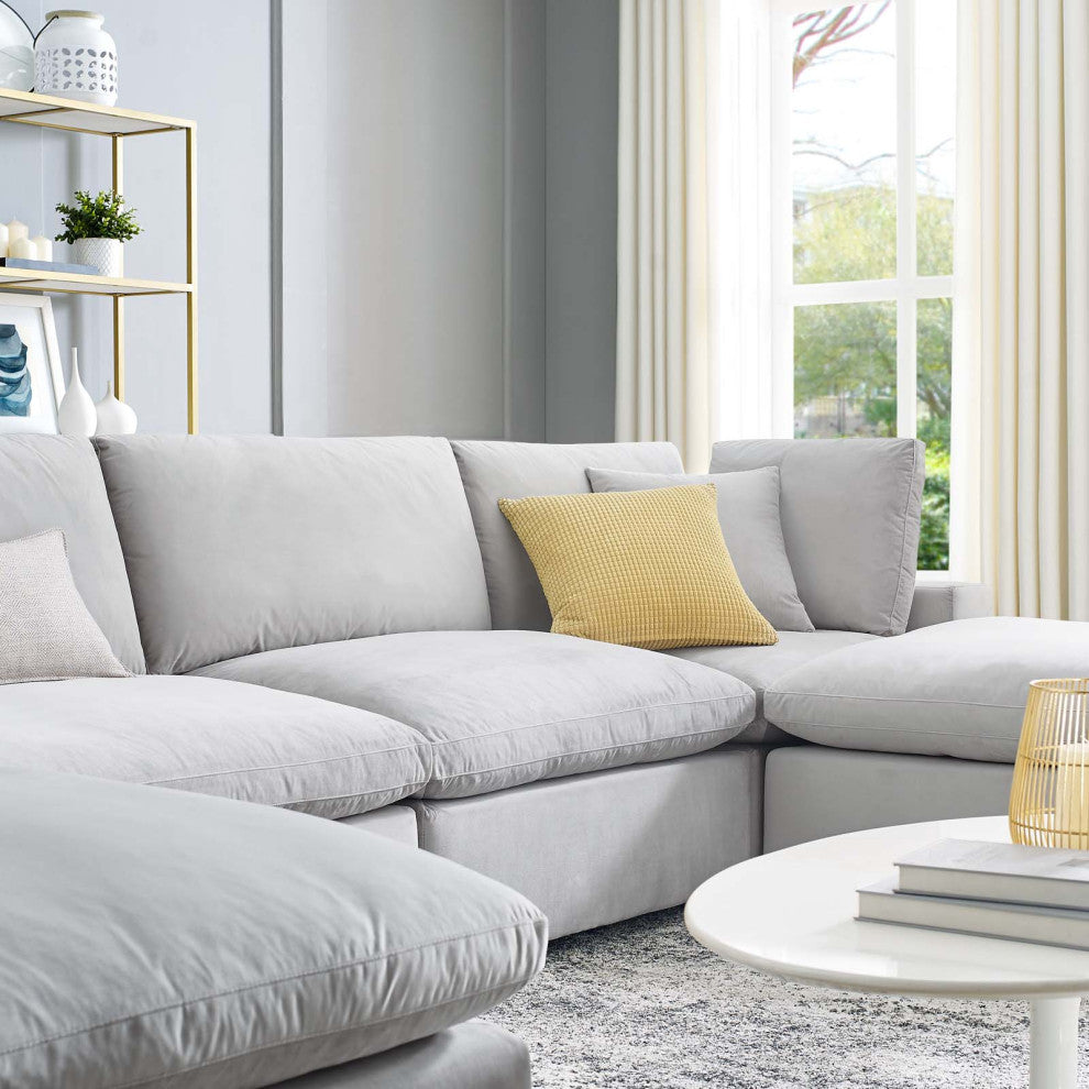 Sectional Sofa Set, Velvet, Gray, Modern, Living Lounge Hotel Hospitality