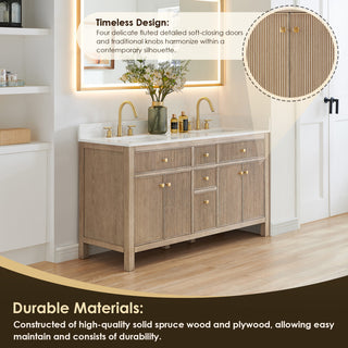 Cerrito Bathroom Vanity, Natural Oak, 60" Double, without Mirror