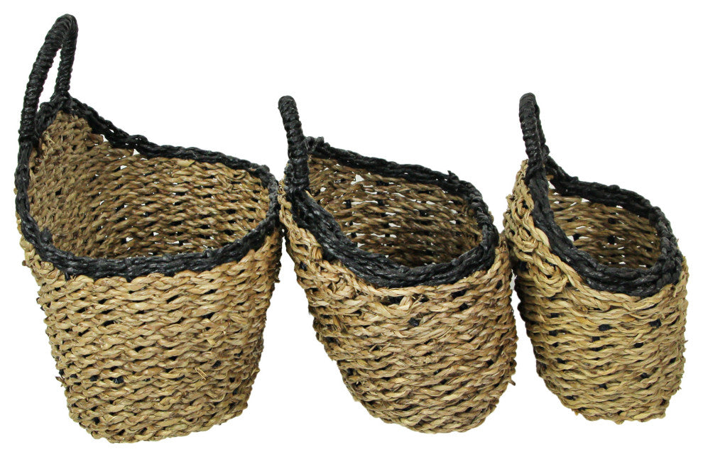 Set of 3 Woven Seagrass Baskets Decorative Rustic Home Storage Decor Organizer
