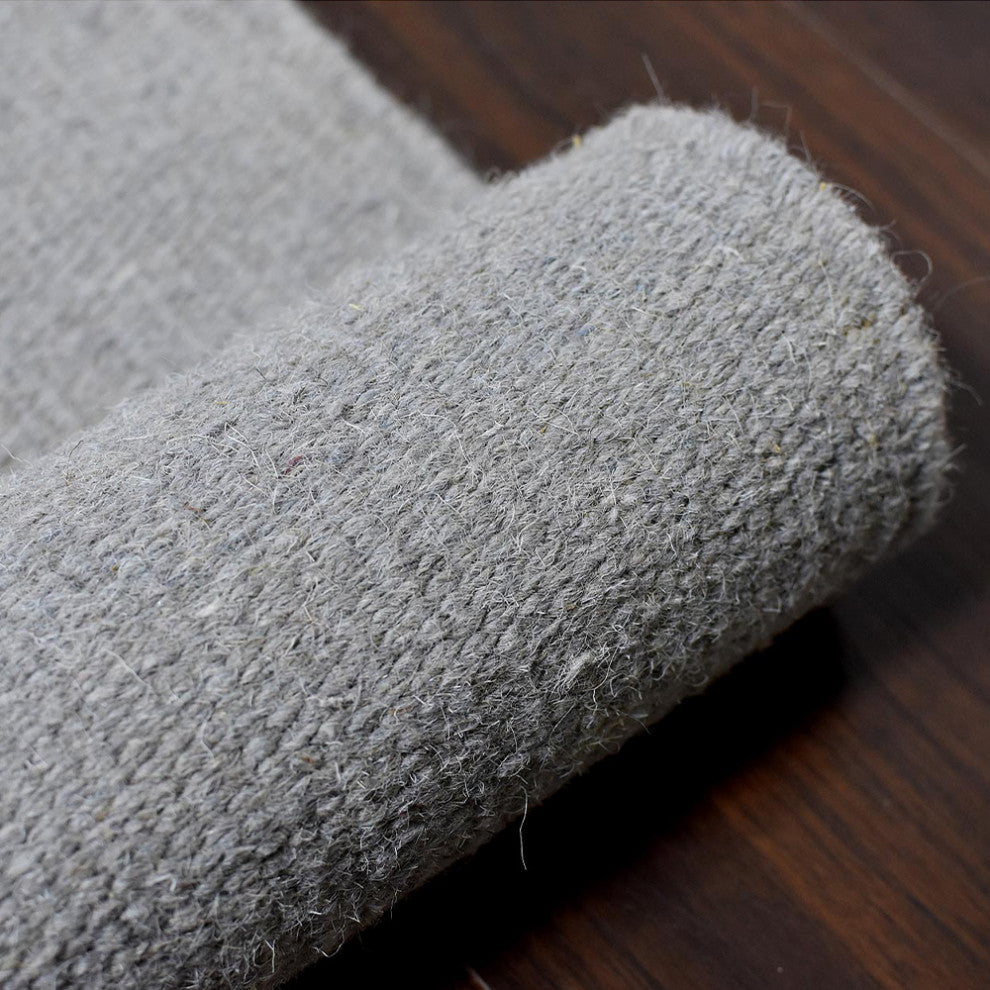 HAND WOVEN FLAT WEAVE KILIM WOOL ECO-FRIENDLY AREA RUGS-Solid,Light Silver