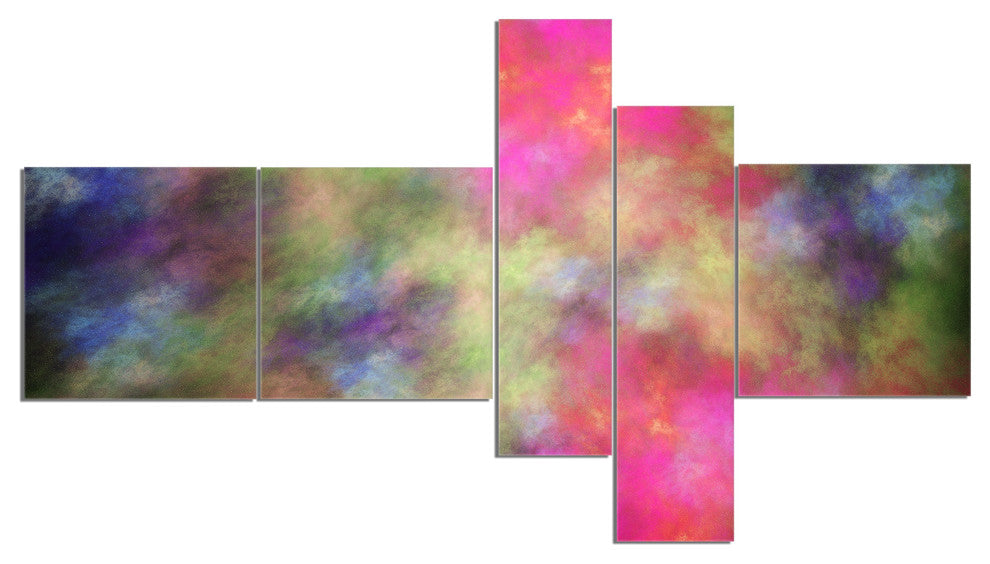 Pink Starry Fractal Sky, Abstract Canvas Art Print, 60"x32", 5 panels