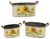 Assorted Metal Nesting Sunflower Decorative Buckets, Set of 3