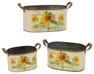 Assorted Metal Nesting Sunflower Decorative Buckets, Set of 3