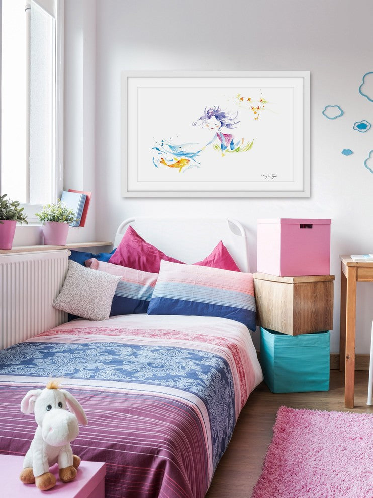 Marmont Hill, "Girl and Fish" by Maya Gur Framed Painting Print, 30x20