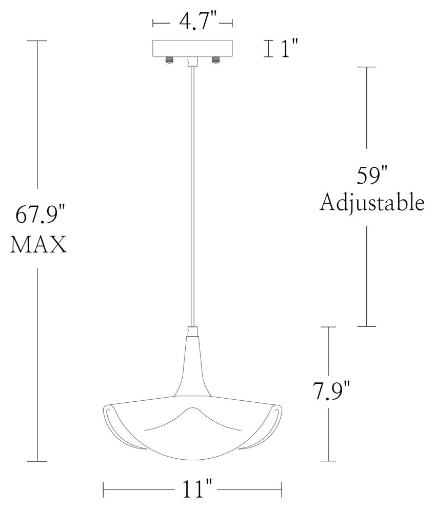 LNC Vitzthum 11" Wave Shaped Glass Pendant Light, Brass, Modern Style