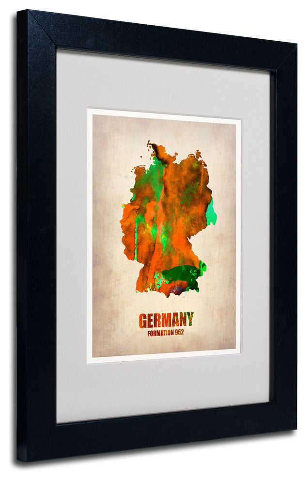 'Germany Watercolor Map' Matted Framed Canvas Art by Naxart