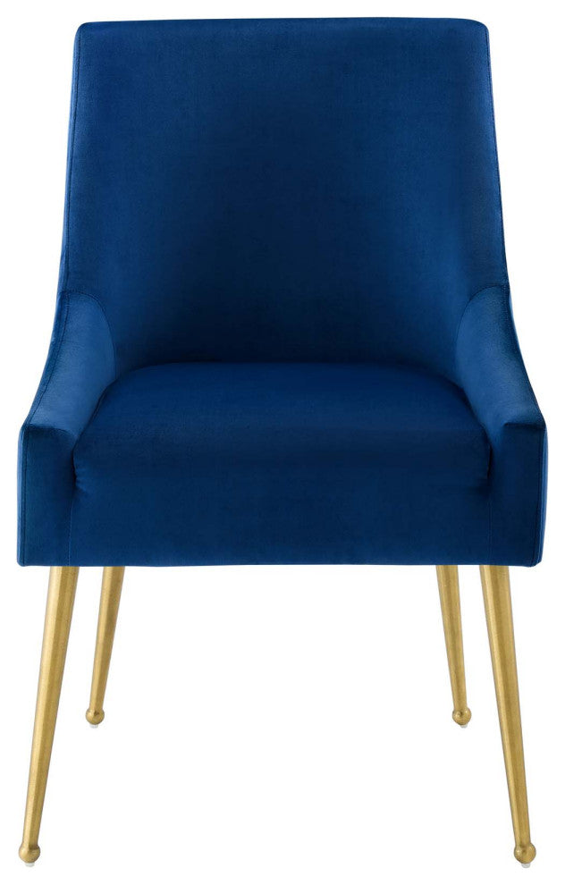 Contemporary Dining Room Side Dining Chair, Velvet Stainless Metal, Navy Blue