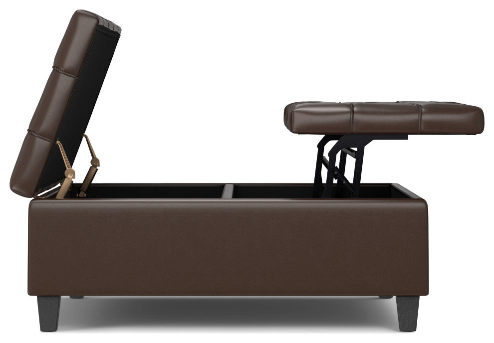 Harrison Large Square Coffee Table Storage Ottoman, Chocolate Brown