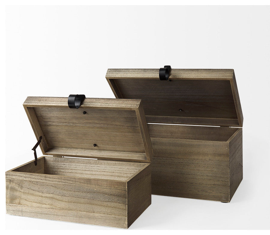 Josh Light Brown Wood With Metal Detail Boxes, 2-Piece Set