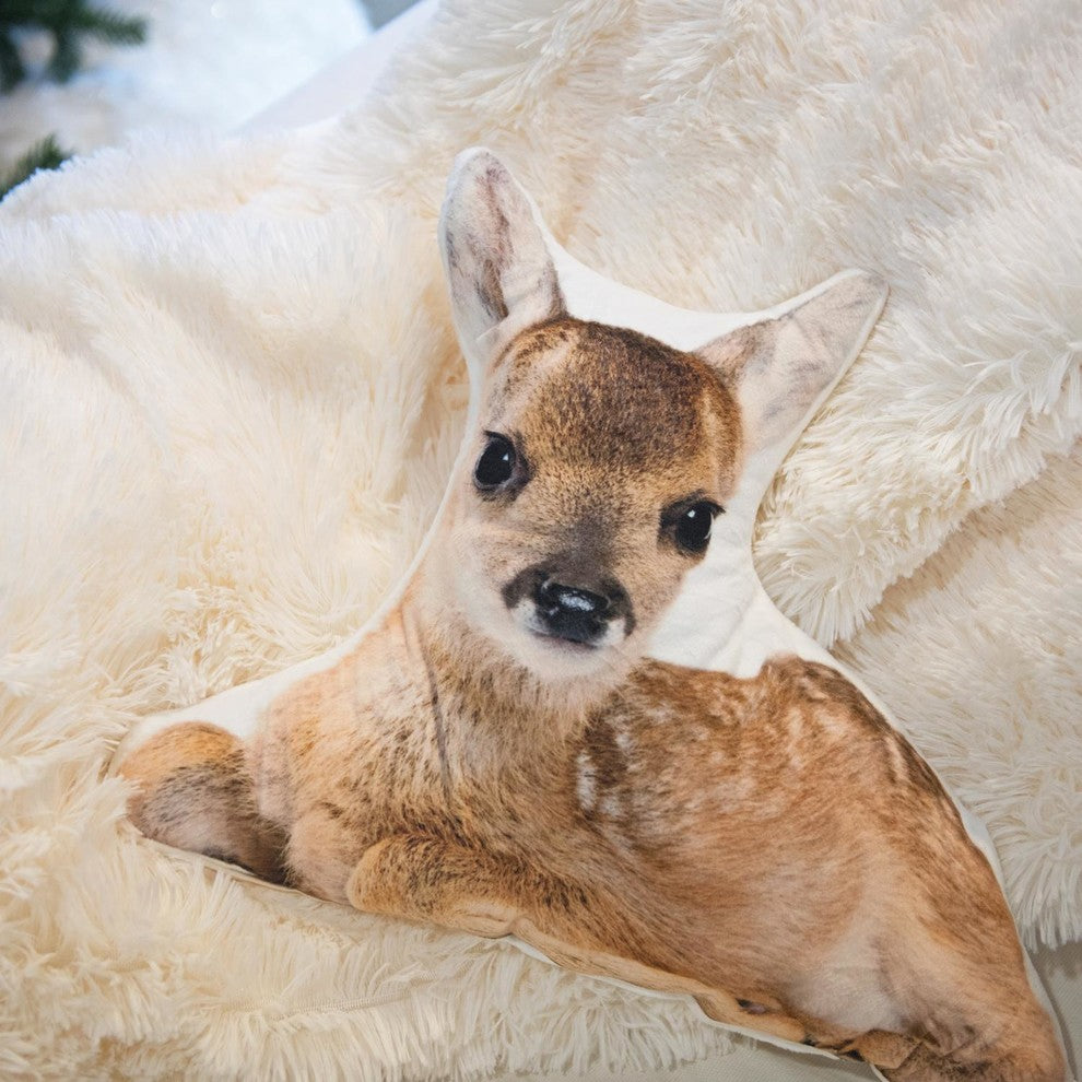 17" Brown and White Resting Fawn Decorative Throw Pillow