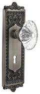Egg and Dart Plate Passage Oval Fluted Crystal Glass Knob, Antique Pewter