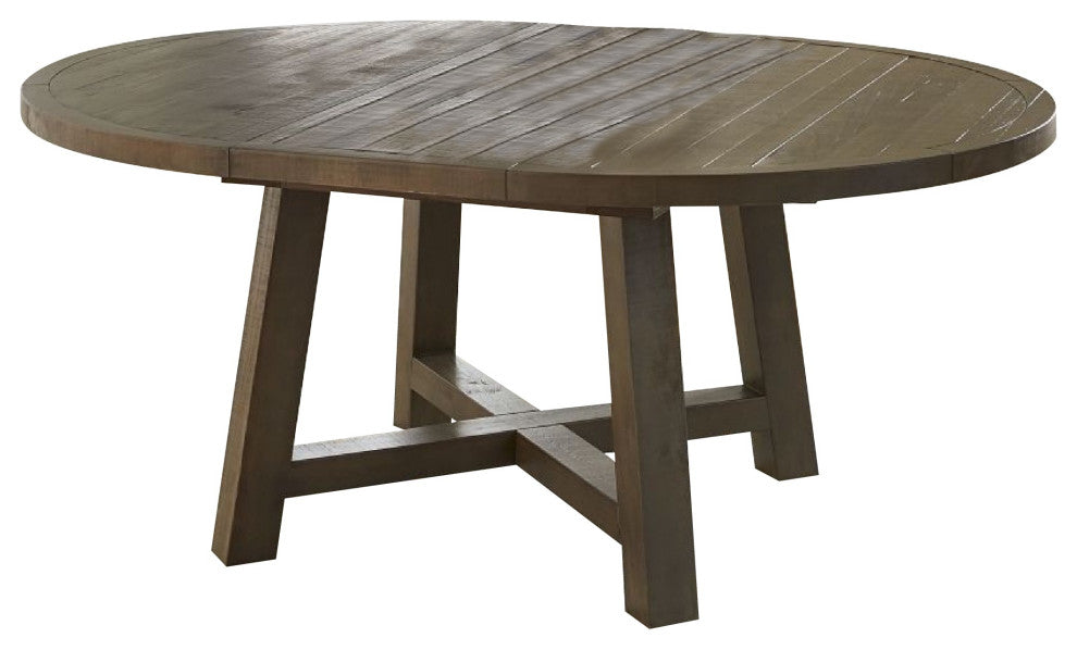 Benzara BM274126 Wood Planked Dining Table, Extension Leaf, Rustic Taupe Gray