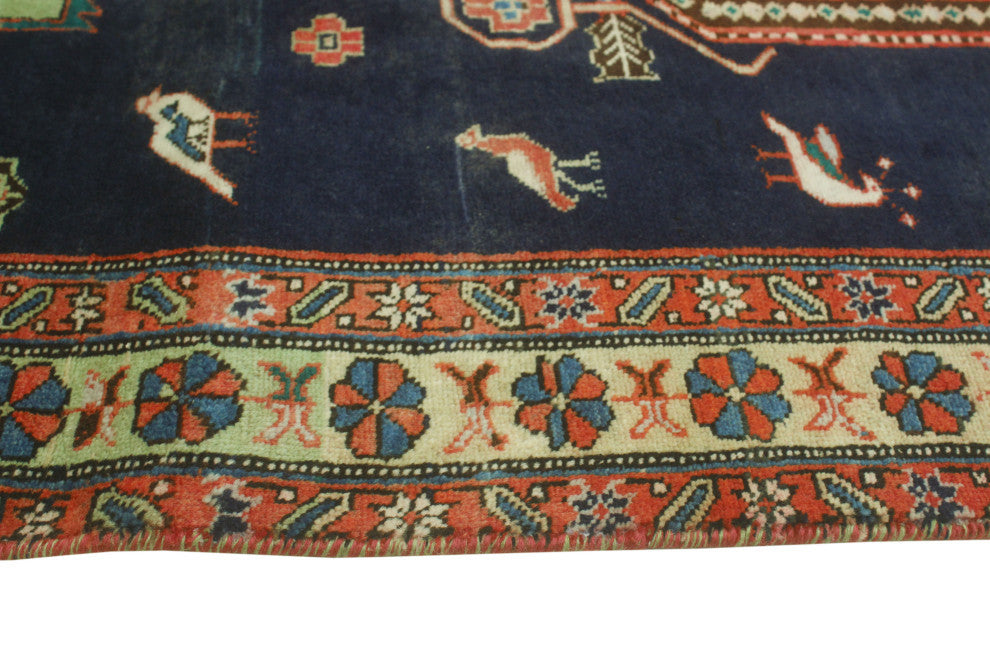 Fine Vintage Distressed Bradyn Navy/Rust Runner, 4'1x9'4