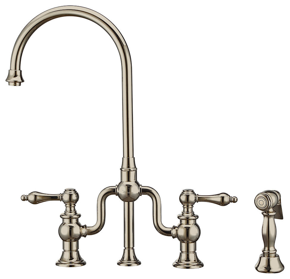 Twisthaus Plus Bridge Faucet With Gooseneck Swivel Spout, Lever Handles and Soli