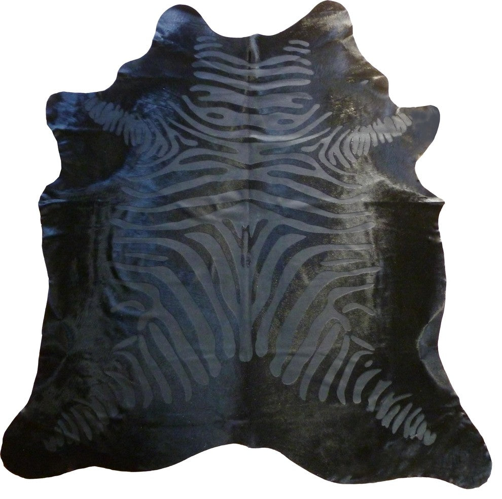 Black on Black Etched Zebra Brazilian Cowhide