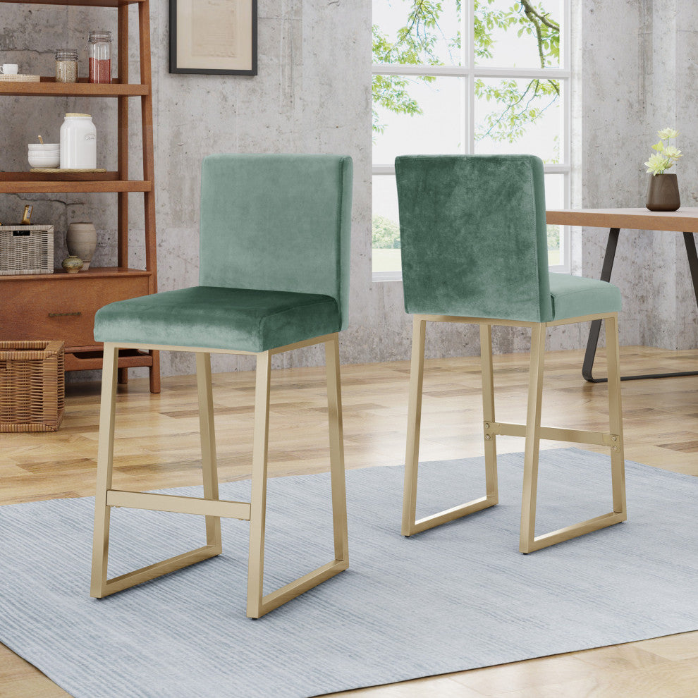 GDF Studio Lexi Modern Glam Velvet Barstools, Set of 2, Turquoise
