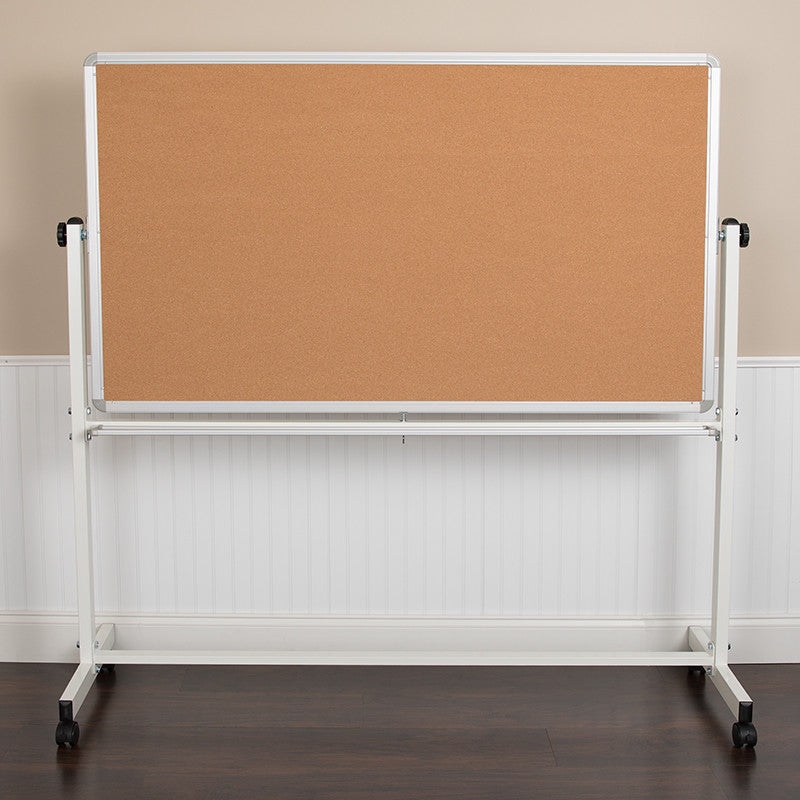 Hercules Reversible Cork and White Board Stand With Pen Tray, 62.5"x62.25"