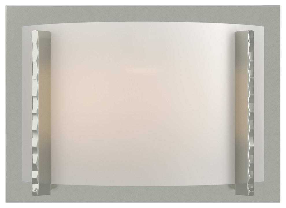 Forged Vertical Bars Sconce, Sterling Finish, White Art Glass