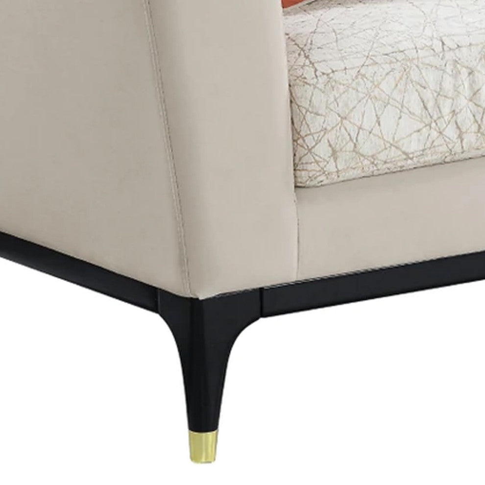 Benzara BM275497 44" Chair, Velvet, Arched, Button Tufted, Metal Legs, Beige