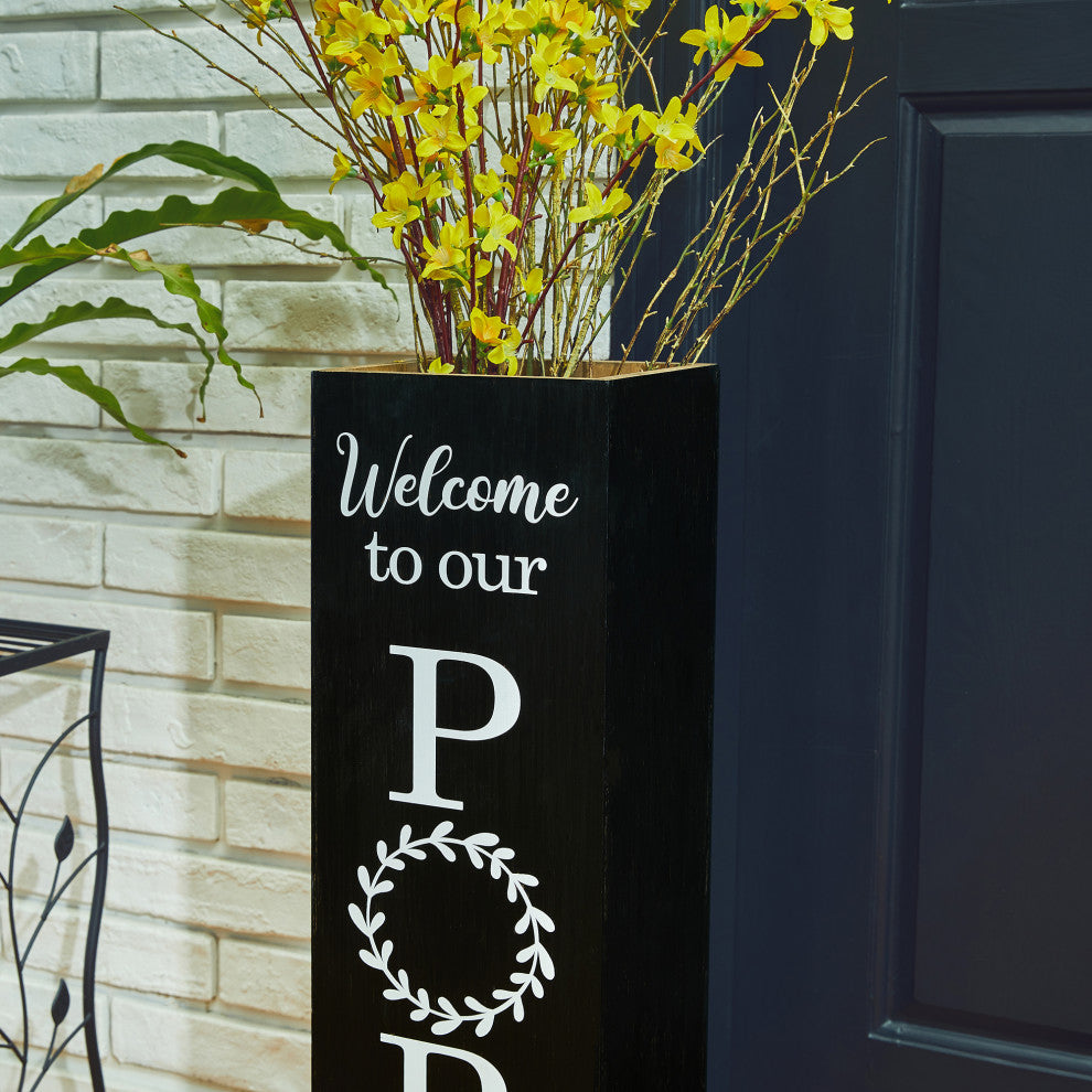 30"H Double Sided Solid Wood Black Boxed "Welcome Porch" Porch Sign