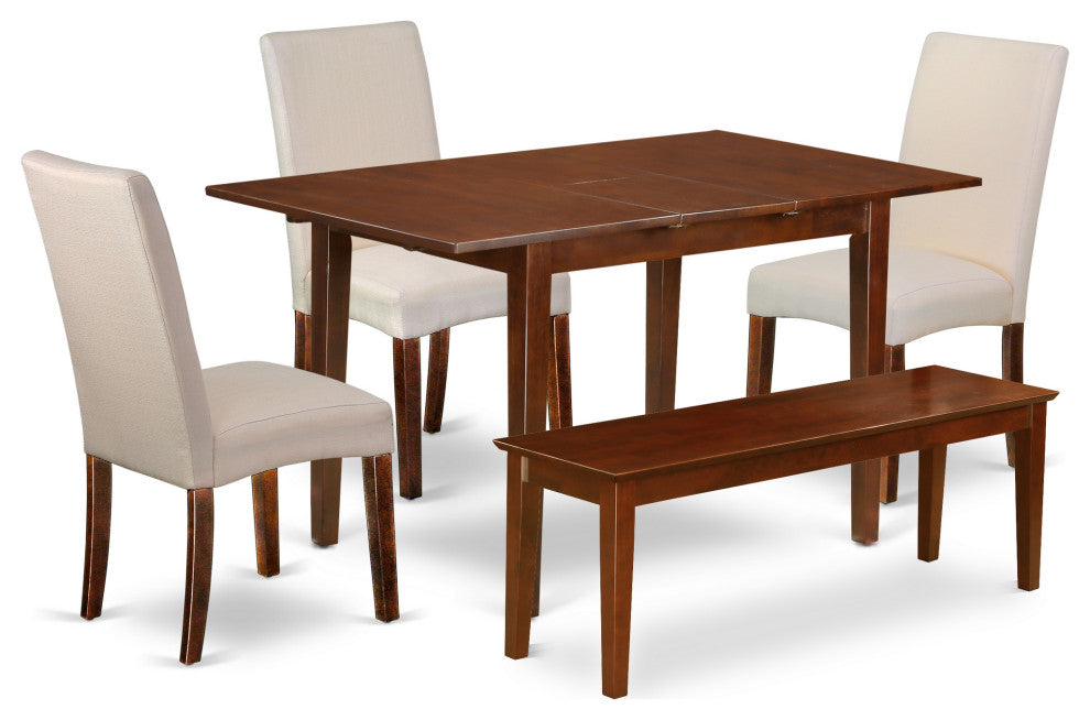 7Pc Rectangle 48/60" Dining Table, 2 Parson Chair, Cream Color, 2 Bench