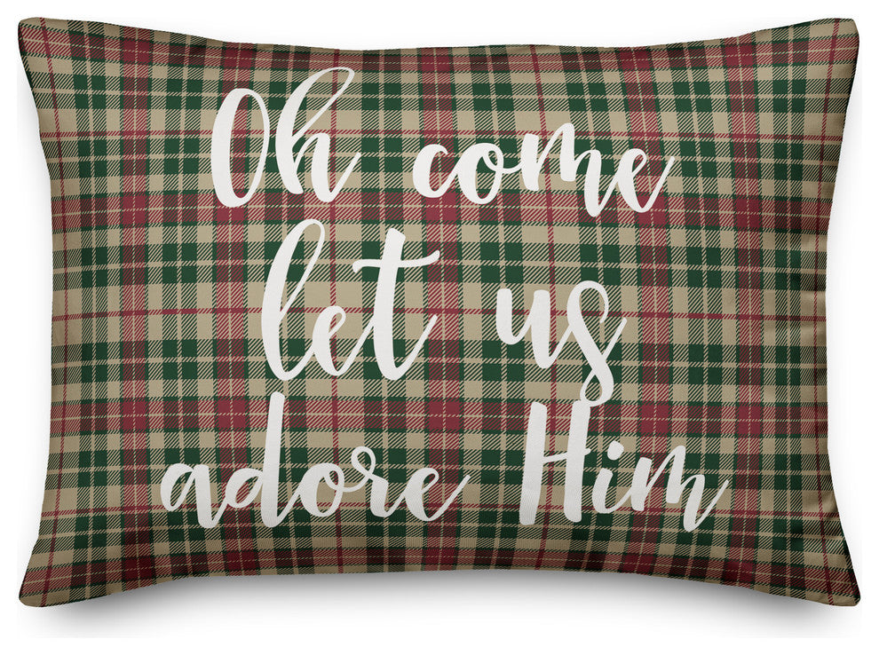 Oh Come Let Us Adore Him, Tartan Plaid 14x20 Lumbar Pillow