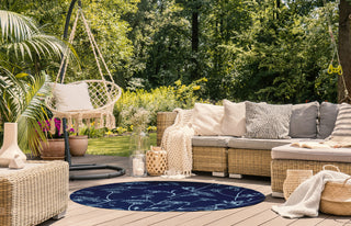 Windy Blossom Modern & Contemporary Chenille Area Rug, Navy, 5' Round